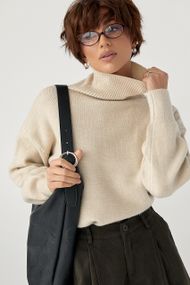 В'язаний однотонний гольф вільного фасону - бежевий цвет, ONE SIZE (є розміри)