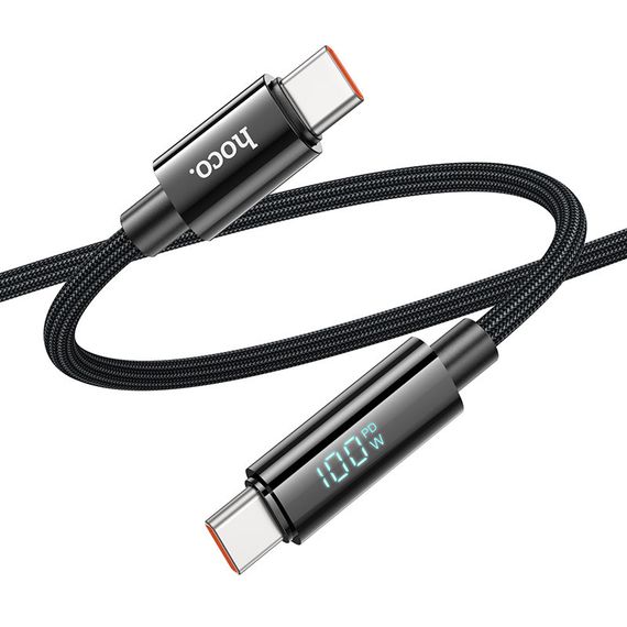 Дата кабель Hoco U125 Benefit 100W Type-C to Type-C with display (1.2m) Black | Зображення 2