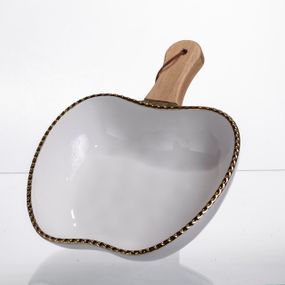 Тарелка фарфоровая глубокая с ручкой Яблоко 25×20×5 (см) с ручкой Золото ZJH-14-2