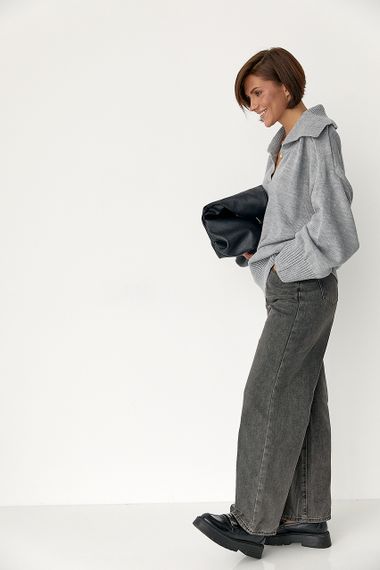 В'заний светр-поло вільного крою - сірий цвет, ONE SIZE (є розміри) | Зображення 2