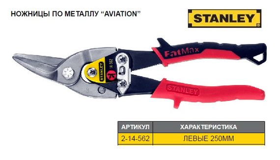 Ножницы по листовому металлу STANLEY FatMax L=250 мм левые 2-14-562