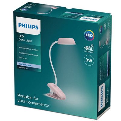 Настольная лампа Philips LED Reading Desk lamp Donutclip 3W, 4000K, 1200mAh (Lithium battery), рожевий | Зображення 5