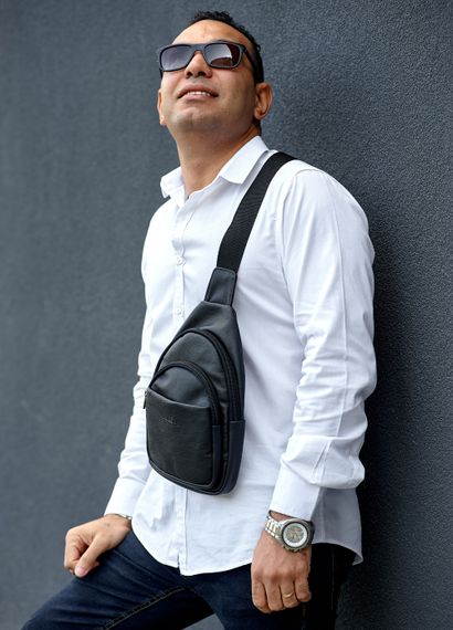 Чоловіча шкіряна сумка через плече слінг Sambag Brooklyn 0SH чорна (83111101wm) | Зображення 2