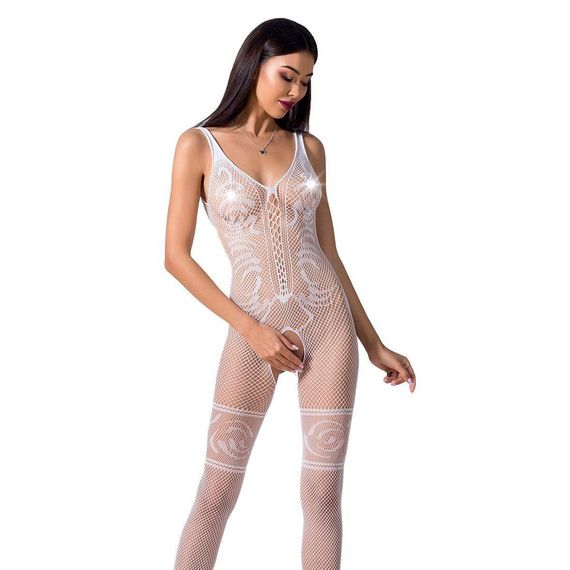 Бодістокінг Passion BS069 white, комбінезон, імітація панчох і боді, S/M/L