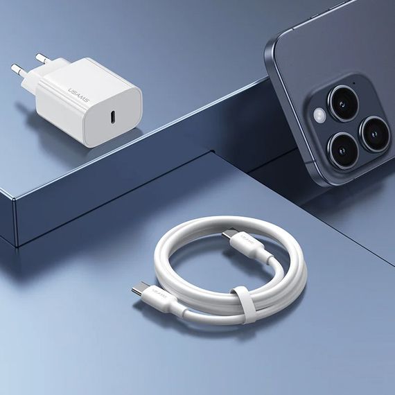 СЗУ Usams US-CC226 Kit-Yi Ser. 20W (1USB-C) + кабель Type-C to Type-C White | Зображення 3