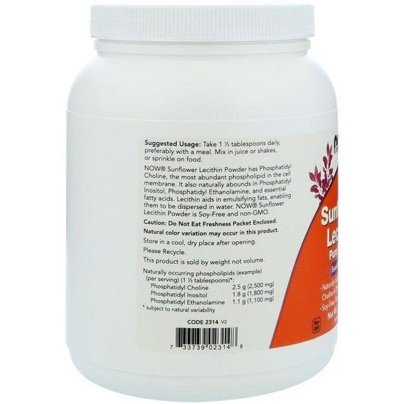 Лецитин NOW Foods Sunflower Lecithin Pure Powder 454 g /45 servings/ | Зображення 2