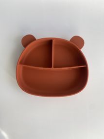 Силіконова секційна тарілка на присосці Ведмедик Червона