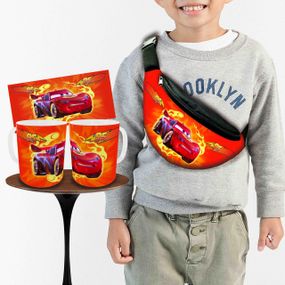 Набор: детская сумка-бананка+кружка Тачки Молния Маквин 32х15см,бананка для мальчика через плечо (00977)