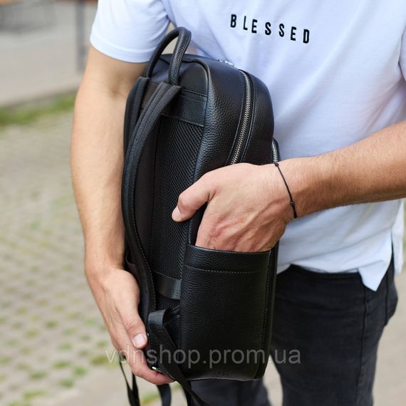 Универсальный мужской рюкзак из кожи 41х31х16, удобный рюкзак для ноутбука и документов, черный | Зображення 3
