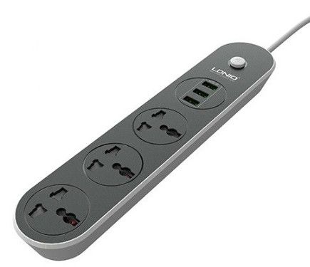 Сетевой фильтр LDNIO SC3301 удлинитель 1.6 м 3 розетки 3 USB Серо - черный | Зображення 2