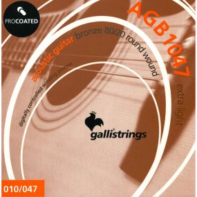 Струни для акустичної гітари Gallistrings AGB1047 (.010-.47), ProCoated, EXTRA LIGHT, Bronze