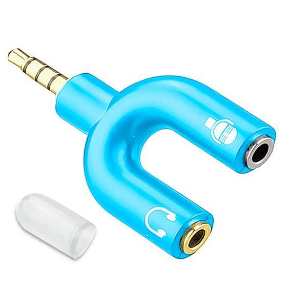 Разветвитель для наушников и микрофона Addap AJA-03, 3,5 мм Jack 3-pin на 4-pin | Аудиоадаптер, сплиттер, голубой | Зображення 1