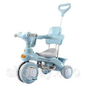 Детский трехколесный велосипед Baby Carriage 588 голубой с родительской ручкой