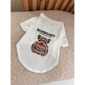 Брендовая футболка для собак Burberry с мишкой на спинке, белая