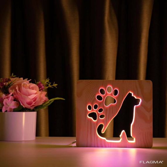 Светильник ночник ArtEco Light из дерева LED "Собака и следы" с пультом и регулировкой... | Зображення 1