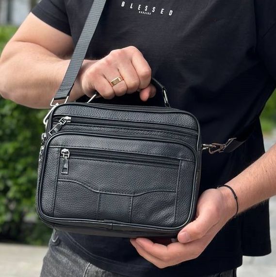Чоловіча сумка-барсетка з ручкою шкіряна з ременем через плече чорна BEXHILL BX-14440B | Зображення 3