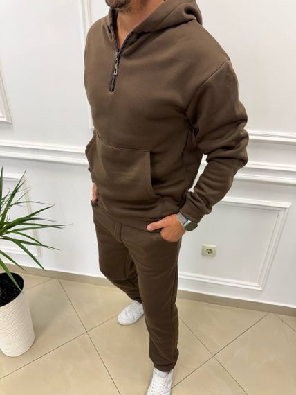 Теплий чоловічий спортивний костюм на флісі худі на блискавці і штани колір коричневий розмір L (52-54) adl1003 | Зображення 1