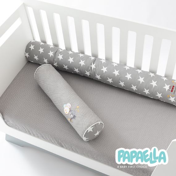 Захисні бортики-валики у дитяче ліжечко 2 шт ТM PAPAELLA 60х15 см, 120х15 см бавовна зірка/горошок сірий (8-34533*002) | Зображення 1