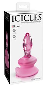 Анальна пробка із присоскою Icicles No. 90, скляна, рожева