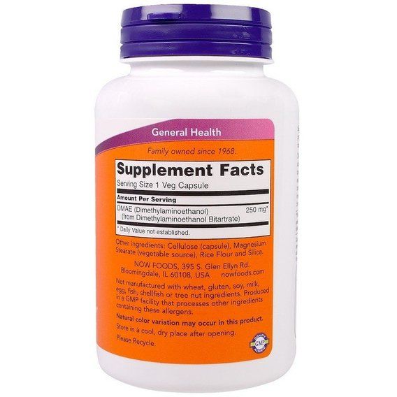 Диметиламиноэтанол NOW Foods DMAE 250 mg 100 Veg Caps | Зображення 1