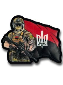 ПАТЧ (НАШИВКА) "Воїн з прапором" Червоно-чорний ПВХ
