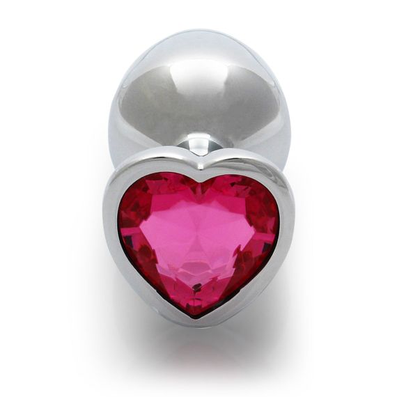 Металева анальна пробка Heart Gem, розмір M, колір: сріблястий/рожевий Ouch! (Нідерланди) Sex Aura | Зображення 2