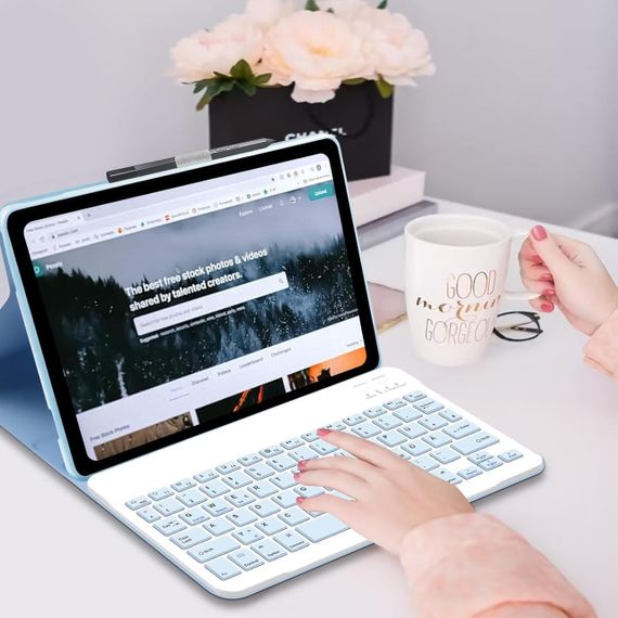 Чохол з Bluetooth-клавіатурою для Lenovo Tab M10 Plus 3-го покоління 10.6”, блакитний з тримачем для стилуса, QWERTY розкладка | Зображення 1