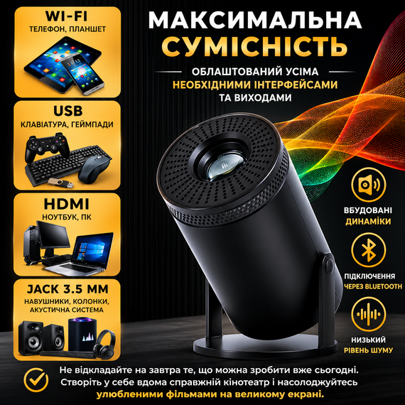 Професійний смарт-проєктор PR80 4K Ultra HD з Wi-Fi, Bluetooth, Android 11, HDMI, USB і пультом Air Mouse | Зображення 1