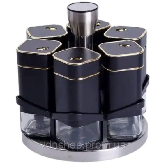 Набір баночок для спецій 6 шт на поставці по 120 мл карусель Чорний HP-1308