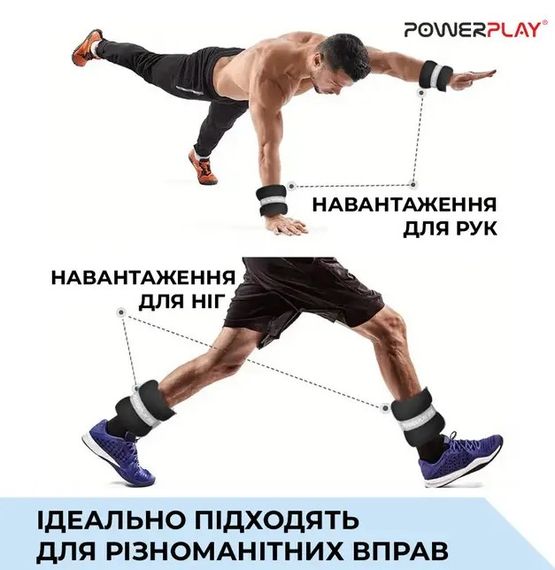 Обважнювачі-манжети для ніг та рук PowerPlay PP-4349 Ankle/Wrist Weights (2 шт*2 кг) Чорні (PP_4349_Black_2) | Зображення 1