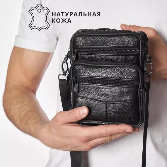 Стильна чоловіча сумка через плече з натуральної шкіри, компактний розмір, багато відділень | Зображення 4