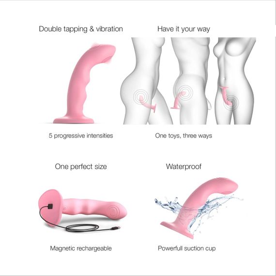 Насадка для страпона з подвійною точковою пульсацією Strap-On-Me TAPPING DILDO WAVE – CORAL PINK, М Sex Aura | Зображення 2