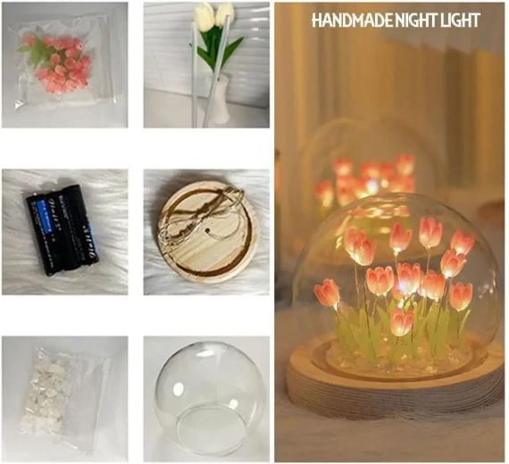 Нічник світлодіодний тюльпани вмілі ручки Spherical lamp HA-42, Лампа-тюльпан DIY Нічник-тюльпан | Зображення 6