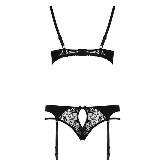 Комплект білизни Passion PAULINE SET L/XL, black, стрепи, ліф, стрінги і пояс для панчох | Зображення 5