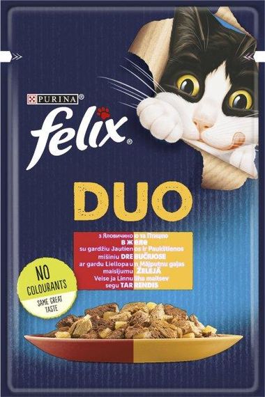 Влажный корм Felix Fantastic Duo с говядиной и птицей кусочки в желе 78х85г