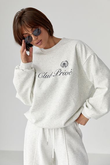 Утеплений світшот із написами - світло-сірий цвет, ONE SIZE (є розміри) | Зображення 4