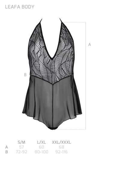 Боді Passion LEAFA BODY black, XXL/XXXL на зав'язках, м'яка чашка, низ у вигляді шортиків | Зображення 4