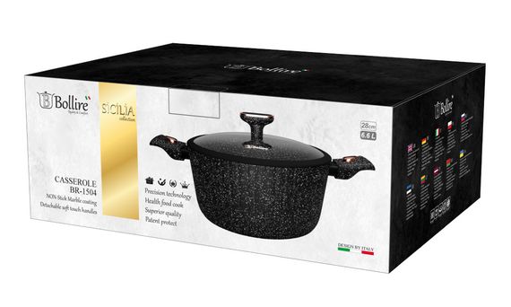 Каструля Bollire Sicilia BR-1504, 6 л, 28 см, алюмінієва з кришкою та антипригарним покриттям | Зображення 2
