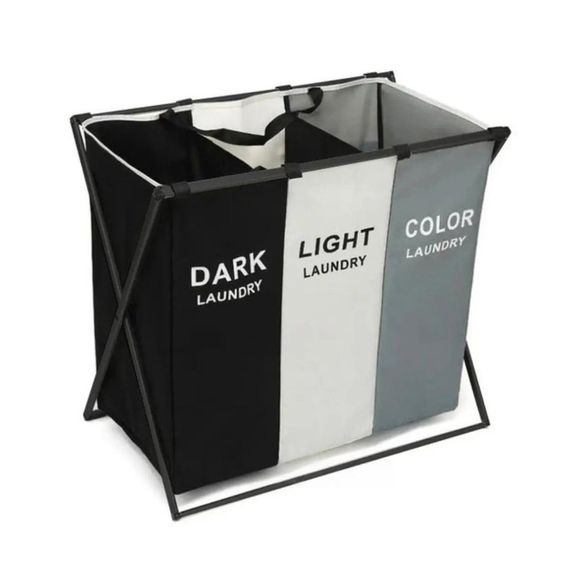 Корзина для белья на 120л в ванную комнату, 3 отсека / Складная корзина для сортировки грязного белья | Зображення 2