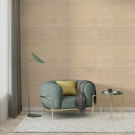 Самоклеюча декоративна 3D панель 700х770х5мм Бежева смужка цегла (184) SW-00000489 | Зображення 4