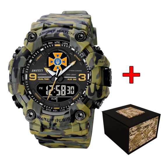 Чоловічий спортивний годинник Awarder 001 ДСНС Camo Green