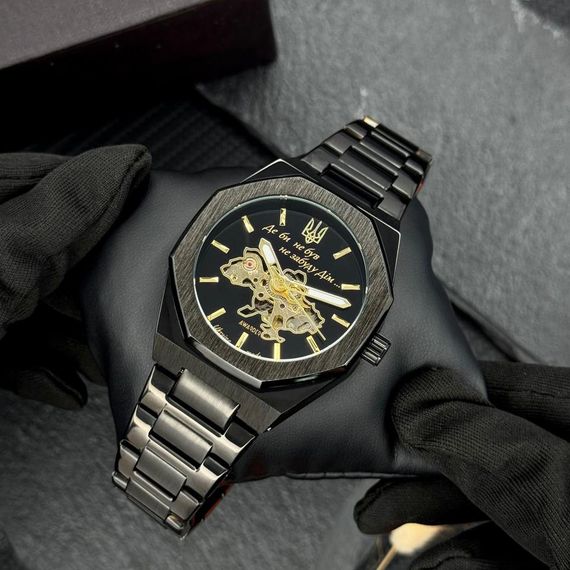 Класичний годинник Awarder 026-3D Де би не був Black-Gold під Індивідуальний дизайн, сталевий ремінець | Зображення 2