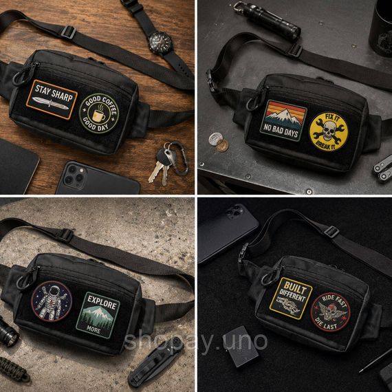 Тактическая сумка-бананка Cordura черная, 25×17×7 см, панель для патчей, 4 кармана, через плечо / на пояс | Зображення 5
