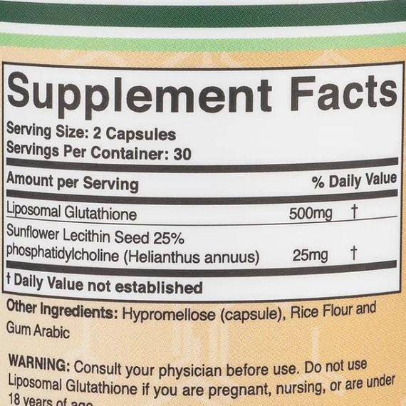 Глутатион Double Wood Liposomal Glutathione 500 mg (2 caps per serving) 60 Caps | Зображення 1