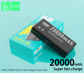 Павербанк DENMEN DP45 20000 мАг 22.5W Fast Charge з LED дисплеєм, 3 виходи, швидка зарядка PD/QC, чорний