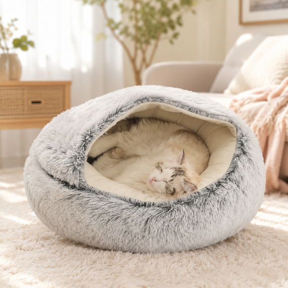 Домик для животных  / Закрытая круглая лежанка / Лежанка-домик для котов и собак 44х38см | Зображення 4