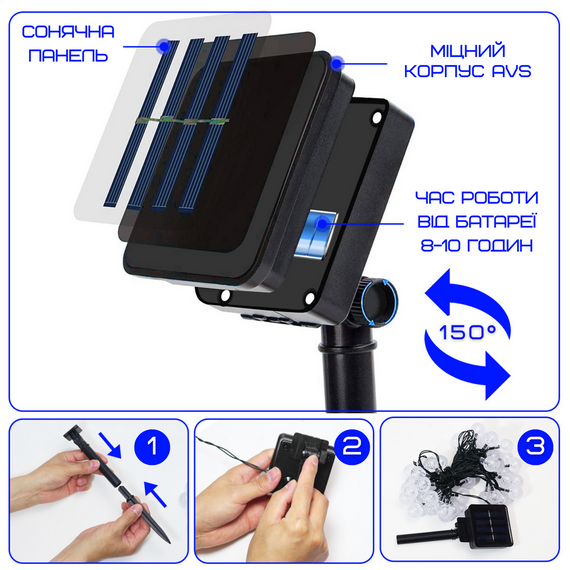 Гирлянда Для Сада  на Солнечной Батарее Светильники 12 м 100 Светодиодов 8 Режимов LED Лампочки Декоративные Водонепроницаемые с | Зображення 4