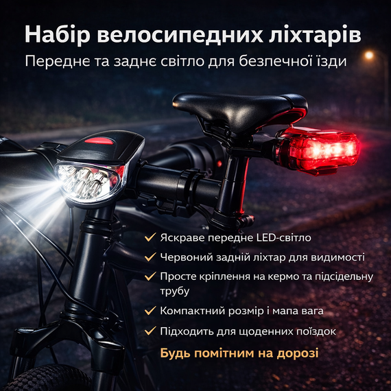 Велофара передняя + Задний стоп KK-760 | Комплект велосипедного света (7+5 LED / 5 режимов) | Зображення 1