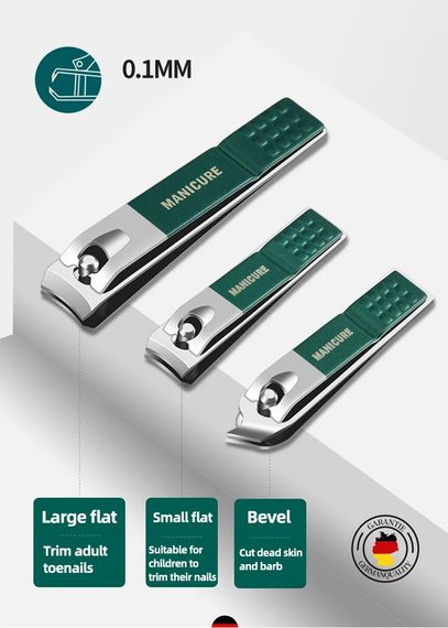 Зеленый маникюрный набор из 9 предметов с кожаным чехлом, из нержавеющей стали | Зображення 6