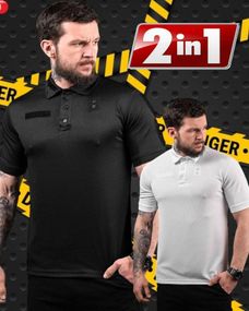 Тактична футболка поло чорна+біла   ДЛ7056